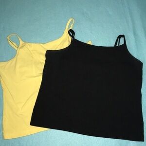 𝅺Tank top lot of 2 yellow black stretchy built in bra adjustable straps size L